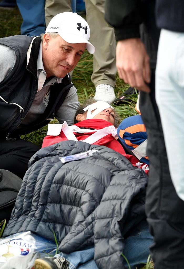 Fan hit by Koepka's ball