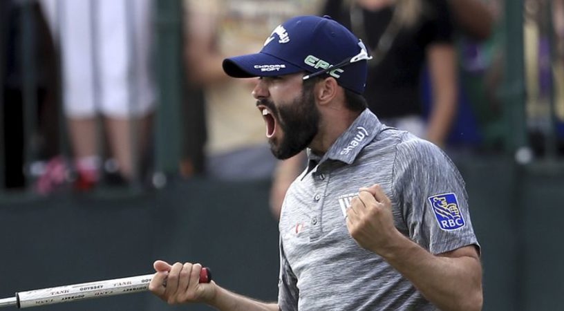 Adam Hadwin reacts to his first PGA Tour win