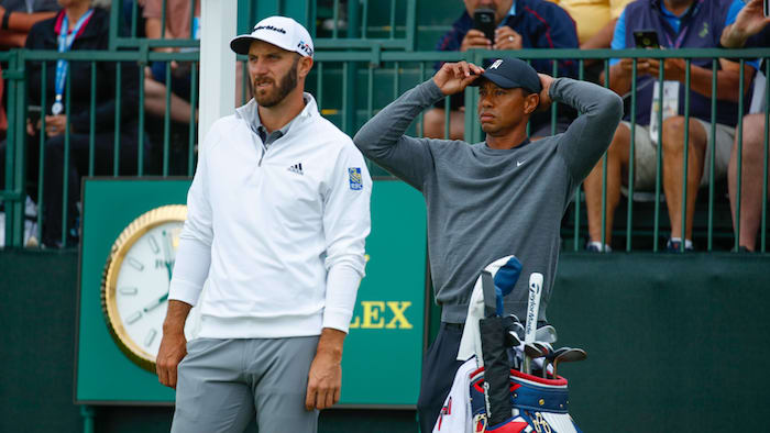 Dustin Johnson and Tiger Woods