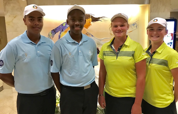 Keyan Loubser, Rorisang Nkosi, Kiera Floyd and Jordan Rothman at the Himbara World Junior Golf Championship