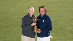 USA Ryder Cup Team Captain Jim Furyk poses with Phil Mickelson