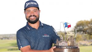 JJ Spaun Texas Open trophy 2022