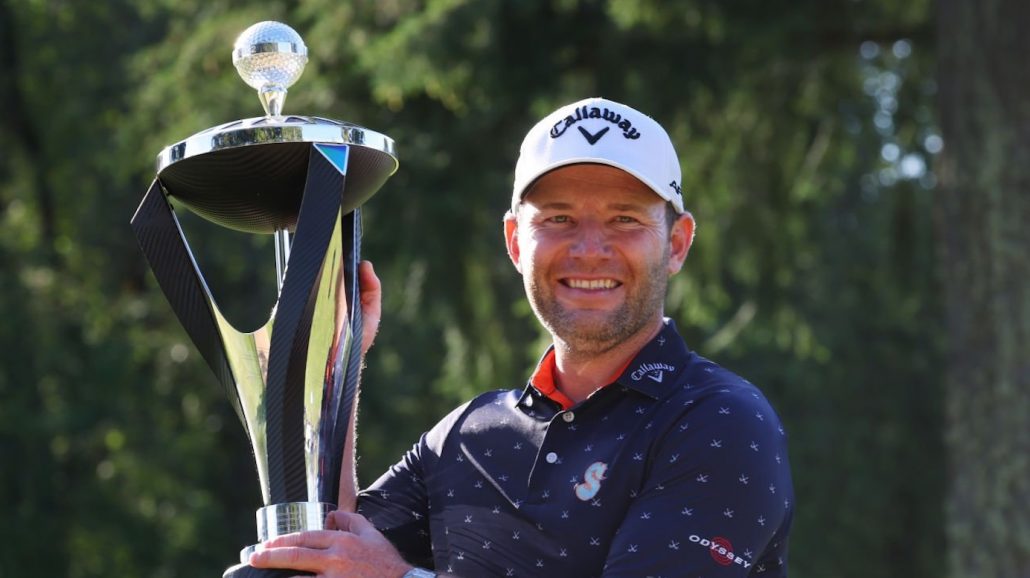 Branden Grace LIV Golf Portland trophy