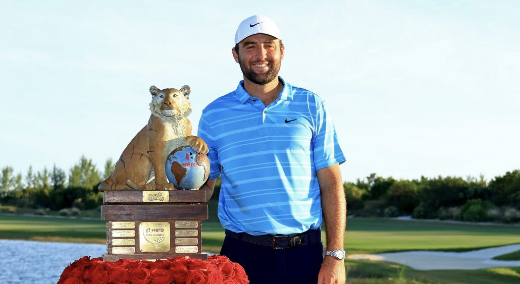 Scottie Scheffler Hero trophy 3 Dec 2023 Mike Ehrmann Getty Images