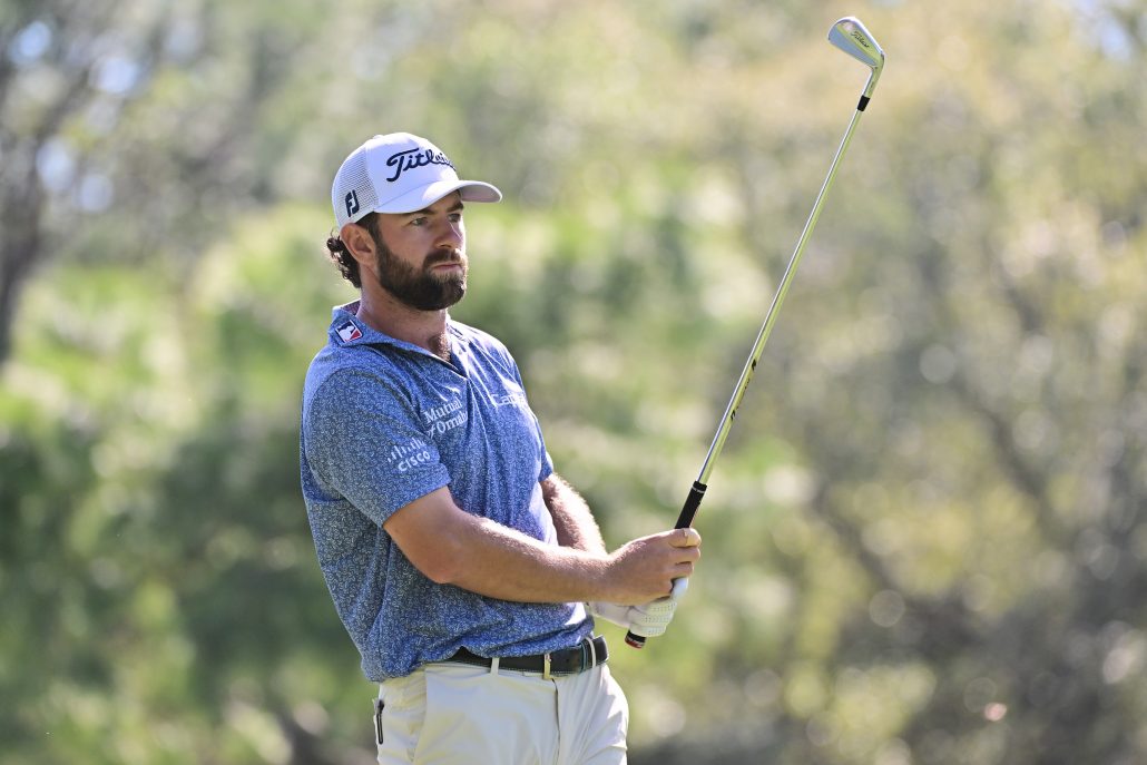 PALM HARBOR, FLORIDA - MARCH 23: Cameron Young of the United States plays his shot from the 17th tee during the third round of the Valspar Championship at Copperhead Course at Innisbrook Resort and Golf Club on March 23, 2024 in Palm Harbor, Florida. (Photo by Julio Aguilar/Getty Images)