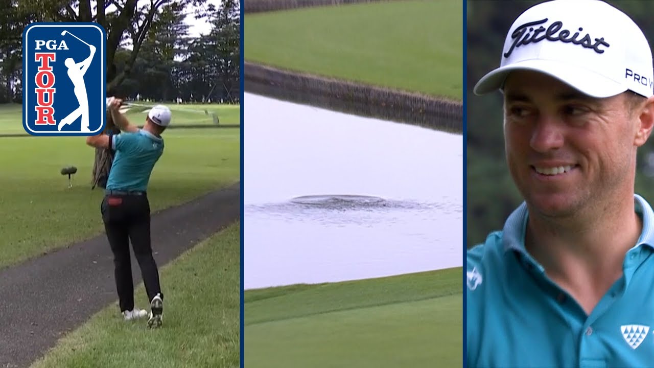 Justin Thomas skips ball across water