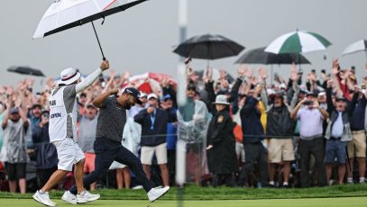 JJ Spaun 18th putt 15 June 2025 Patrick Smith Getty Images